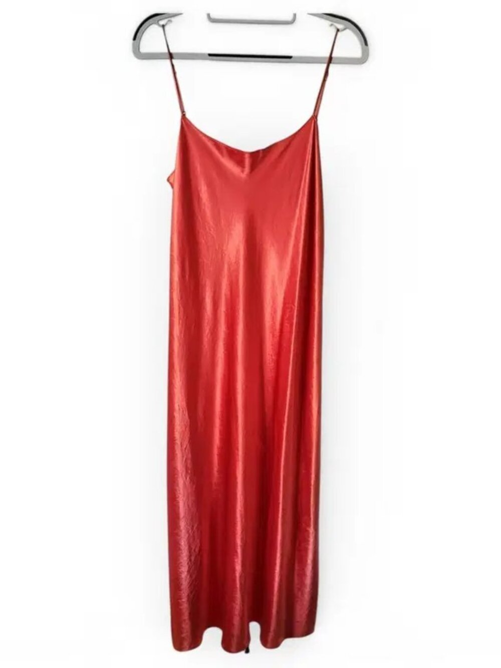 Vince Orange Satin Midi / Maxi Slip Dress Size Large Naia Acetate